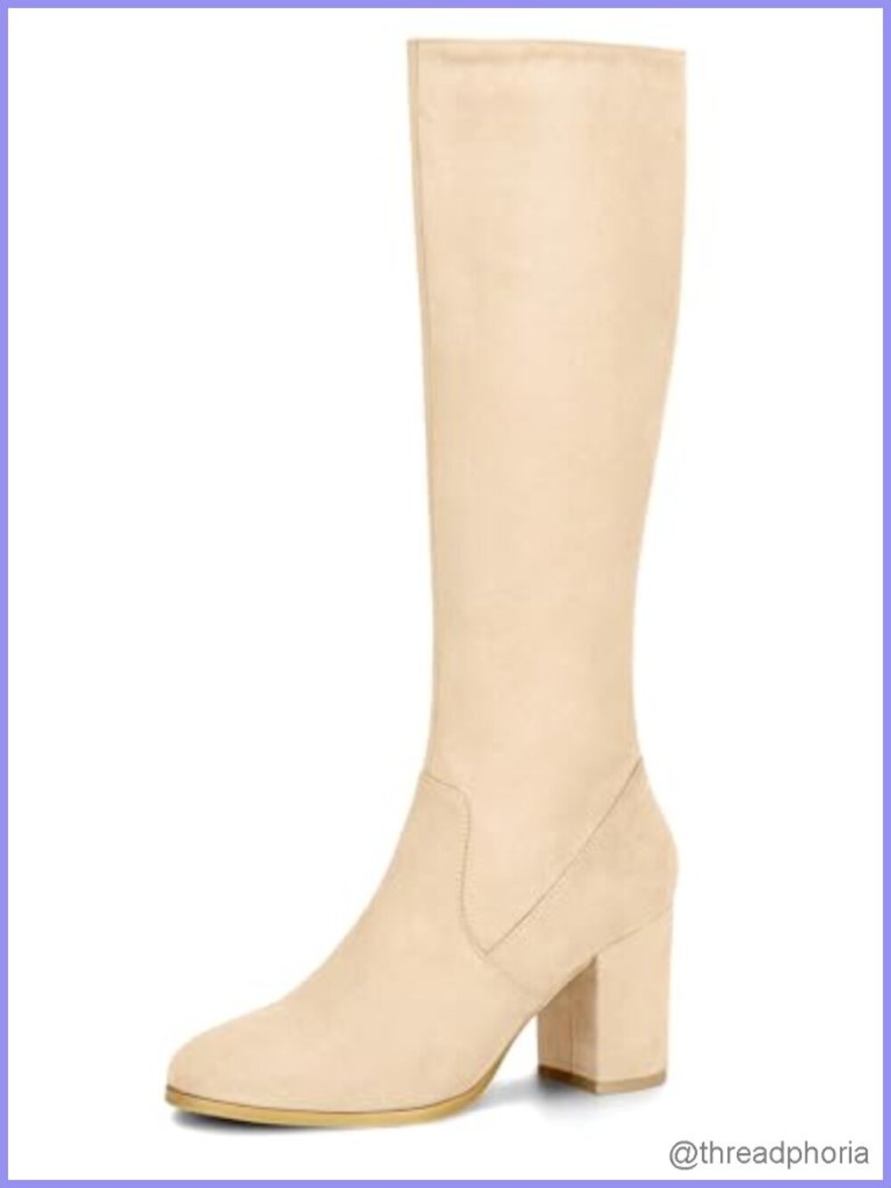 Faux Suede Chunky Heel Knee High Boots Side Zipper Round Toe